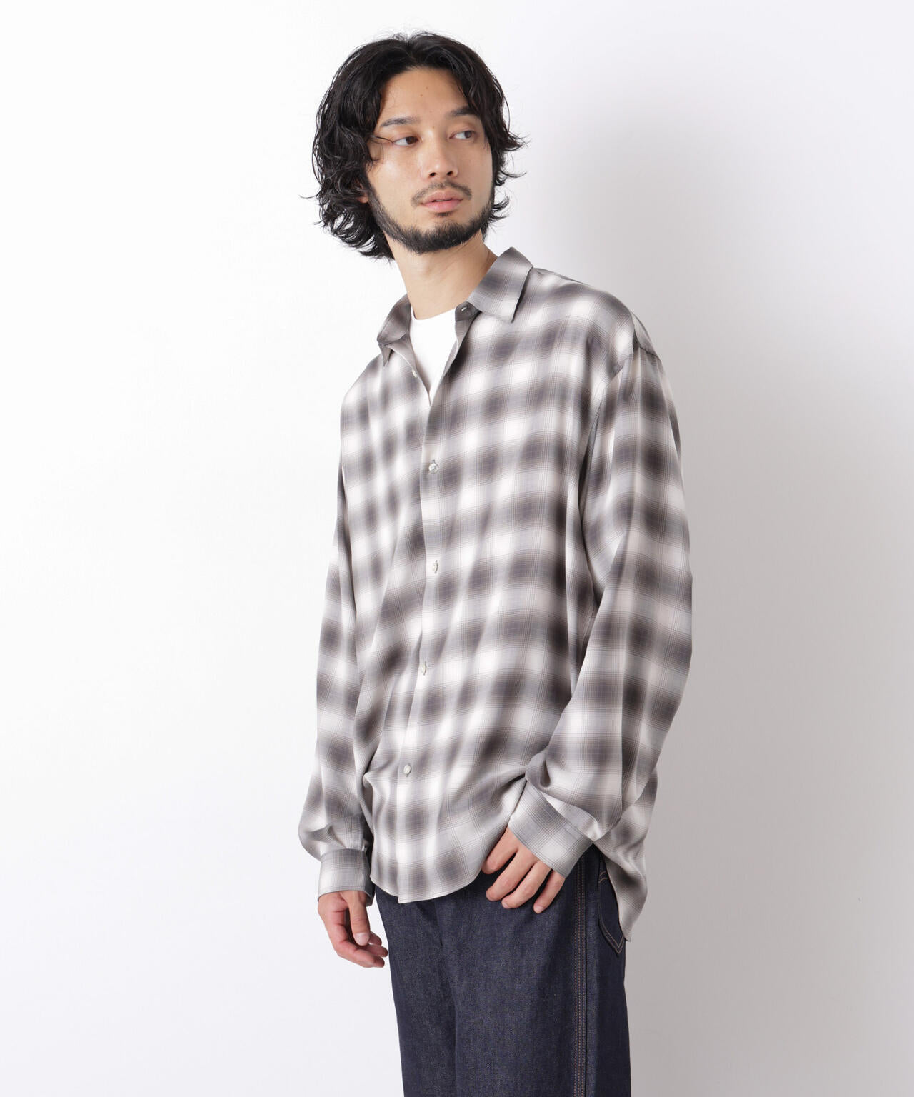 ｢OtoNANO｣LIM-BRESS クリアチェックワイドシャツ 長袖 6686220208