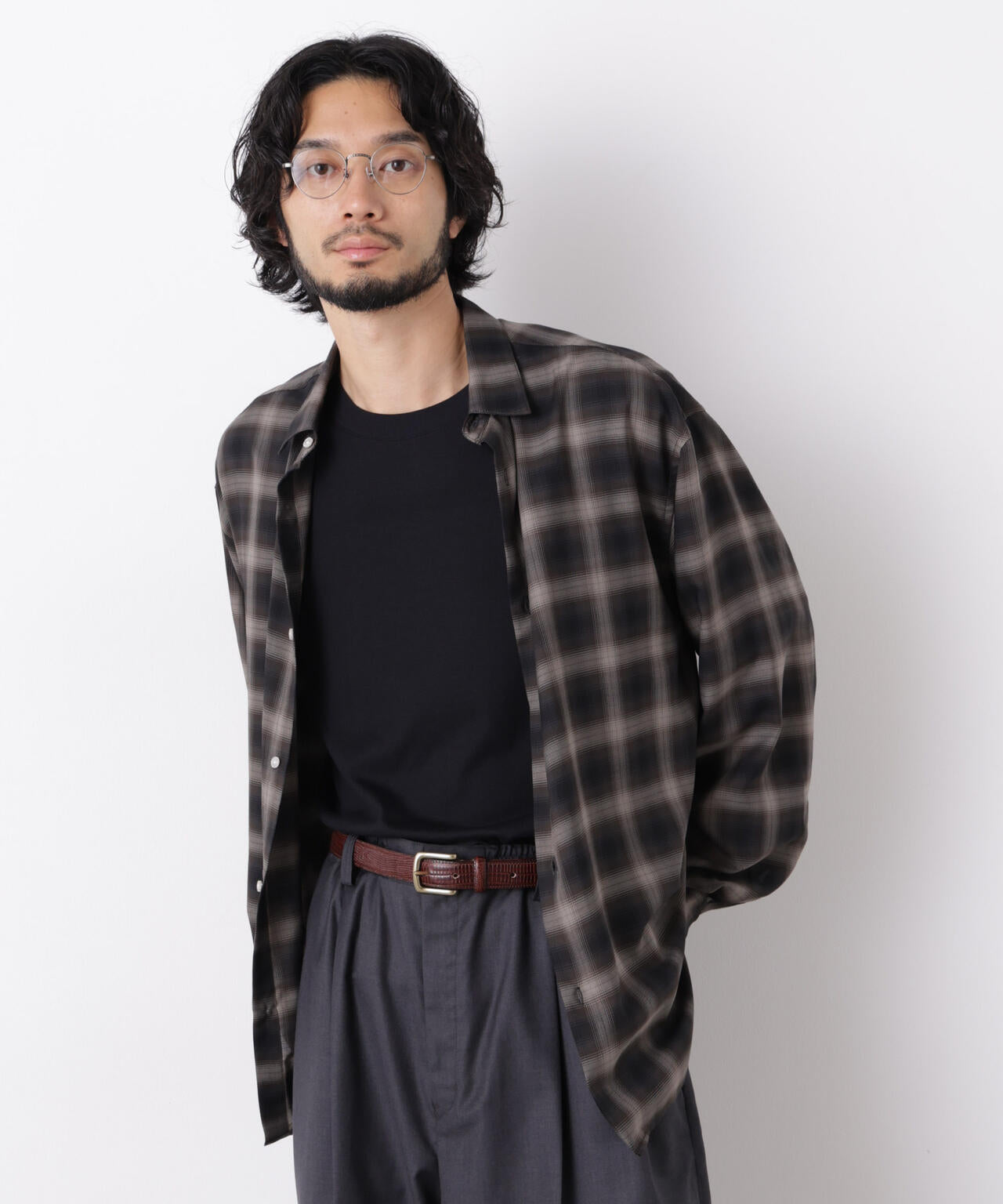 ｢OtoNANO｣LIM-BRESS クリアチェックワイドシャツ 長袖 6686220208