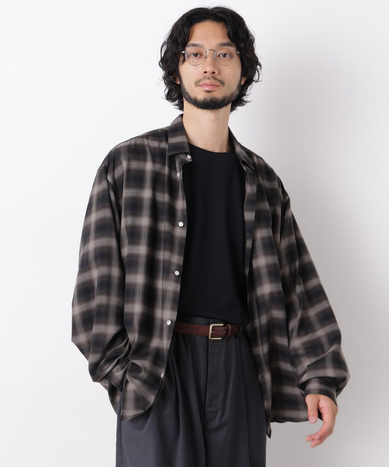 ｢OtoNANO｣LIM-BRESS クリアチェックワイドシャツ 長袖 6686220208