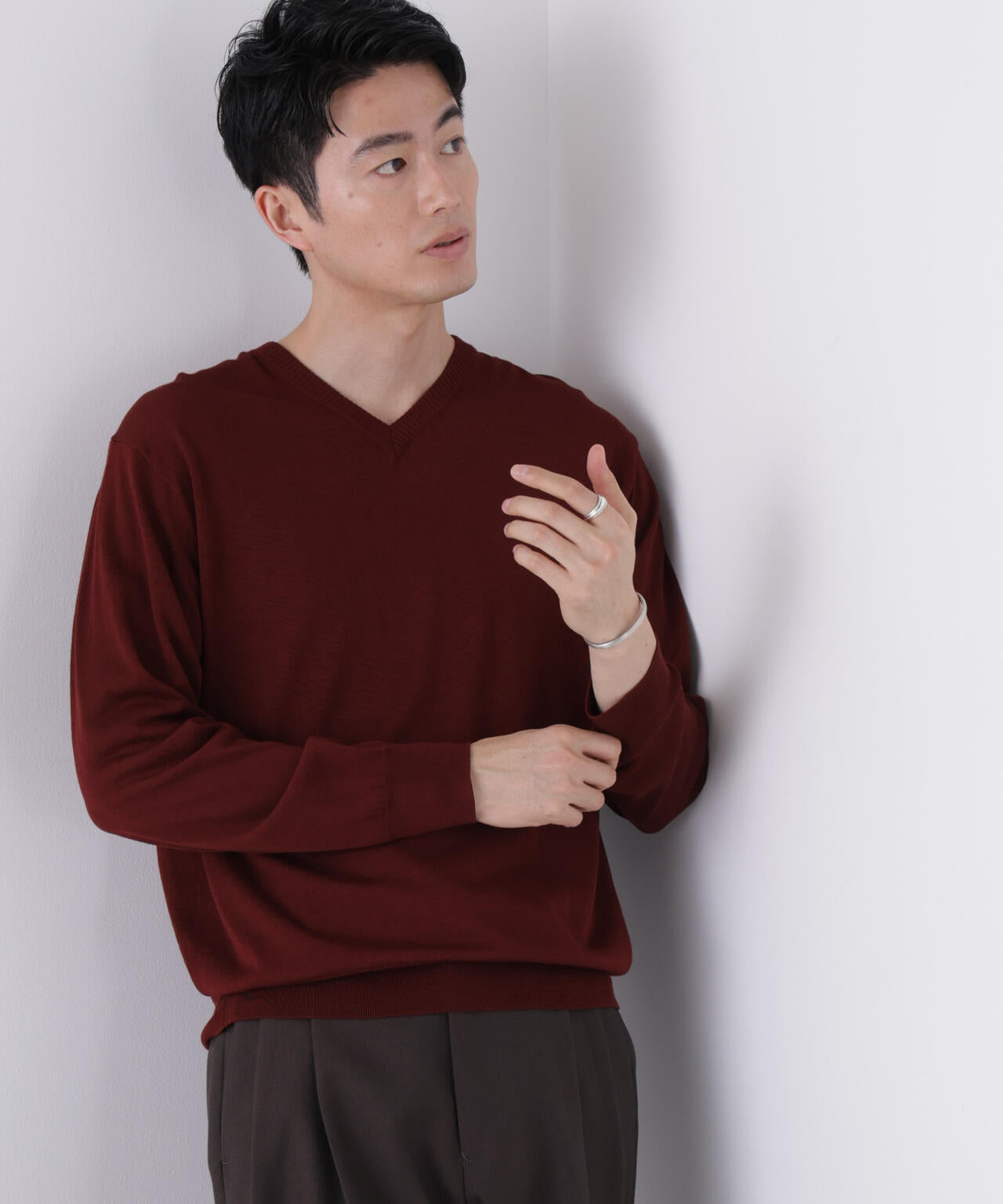 「毛玉レスニット」ファインゲージVネック 6686222204