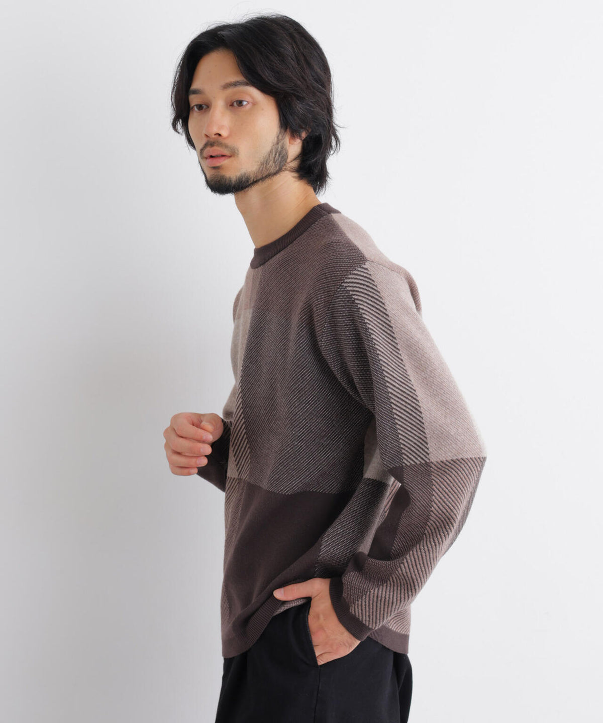 ブロックチェッククルーネックニット 6686222217