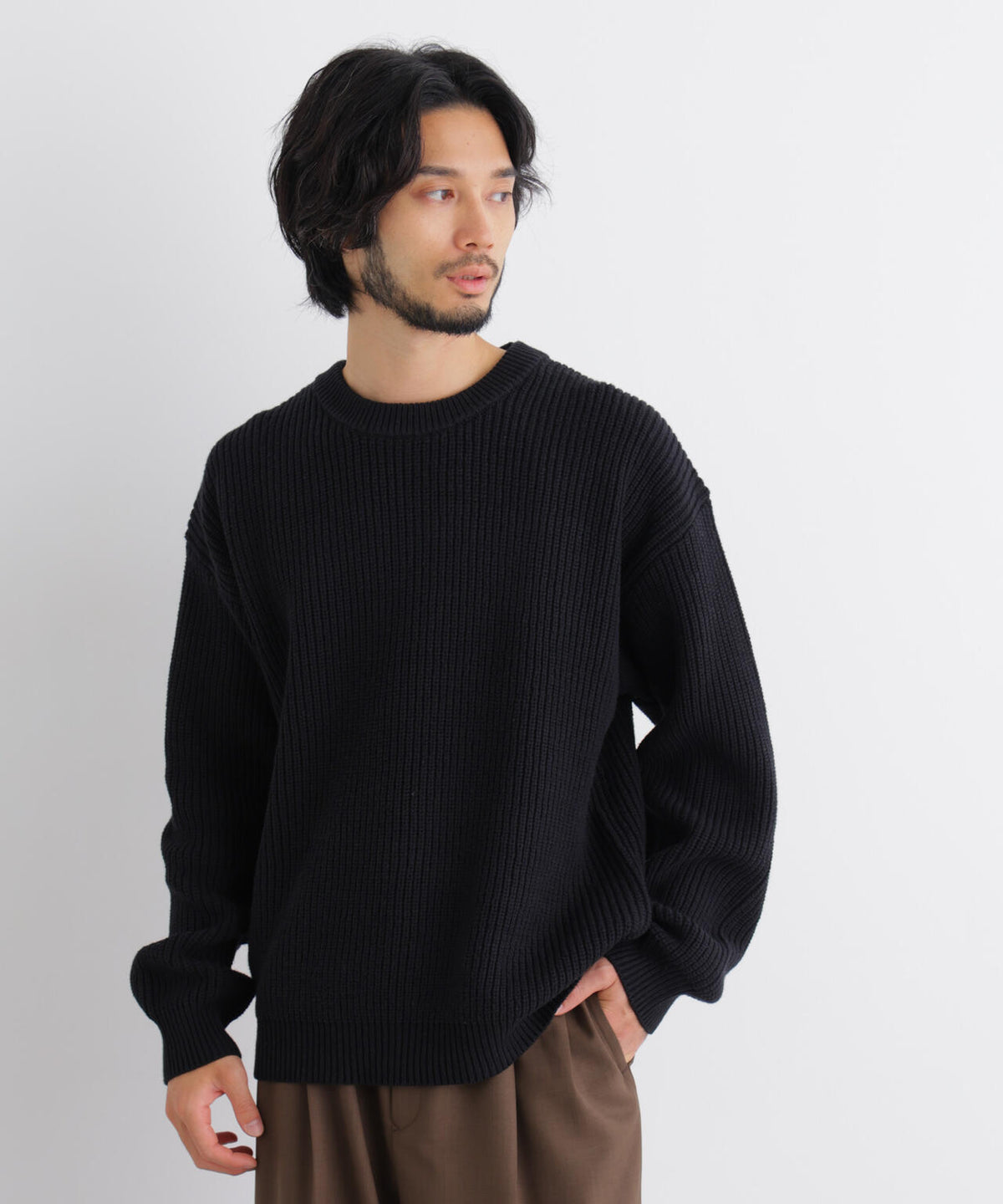 コットンMIXバルキークルーネックニット 6686222218