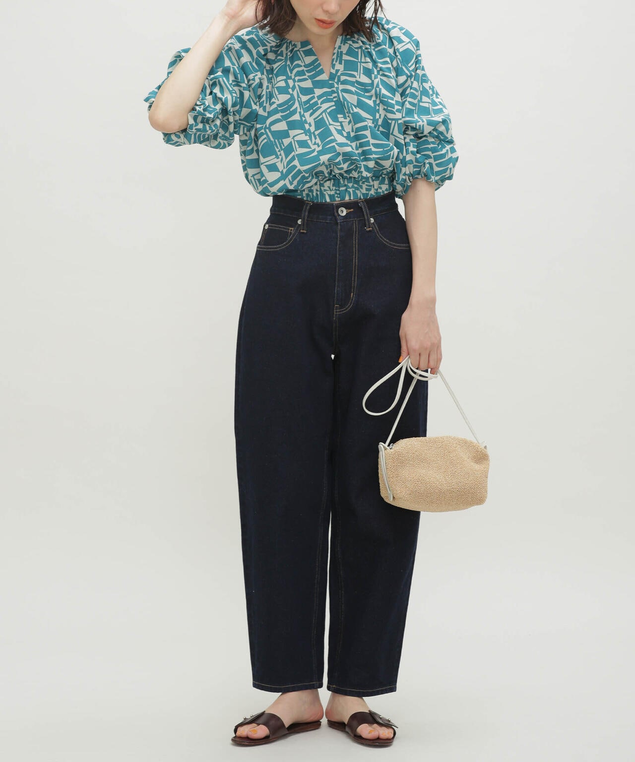 LB.03/幾何学柄バルーンスリーブブラウス 6693121309