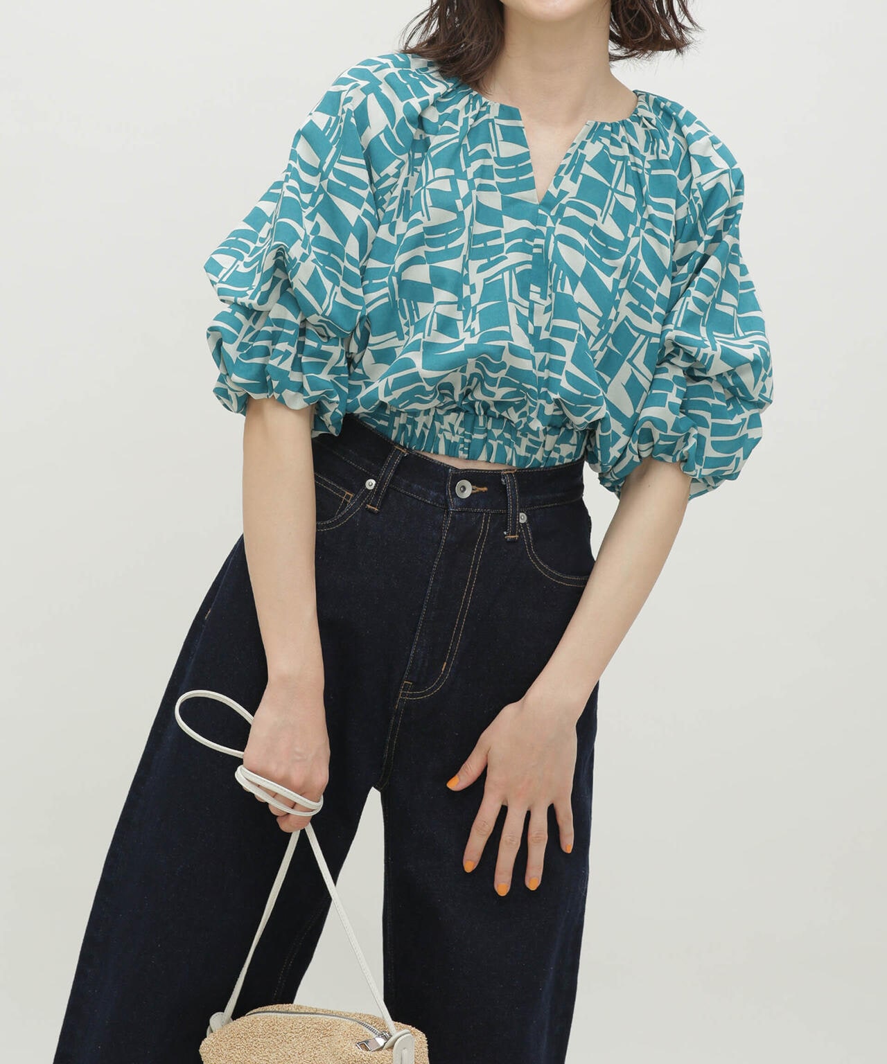 LB.03/幾何学柄バルーンスリーブブラウス 6693121309