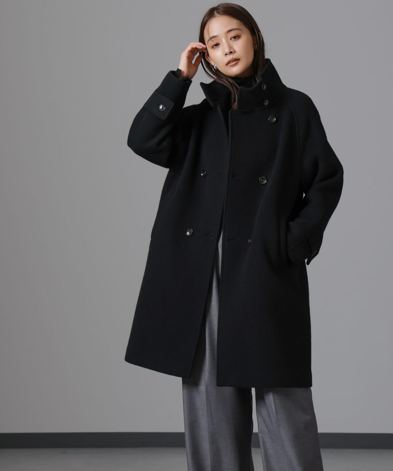 PECOLAMBウールカシミヤスタンドカラーコート 6694211303