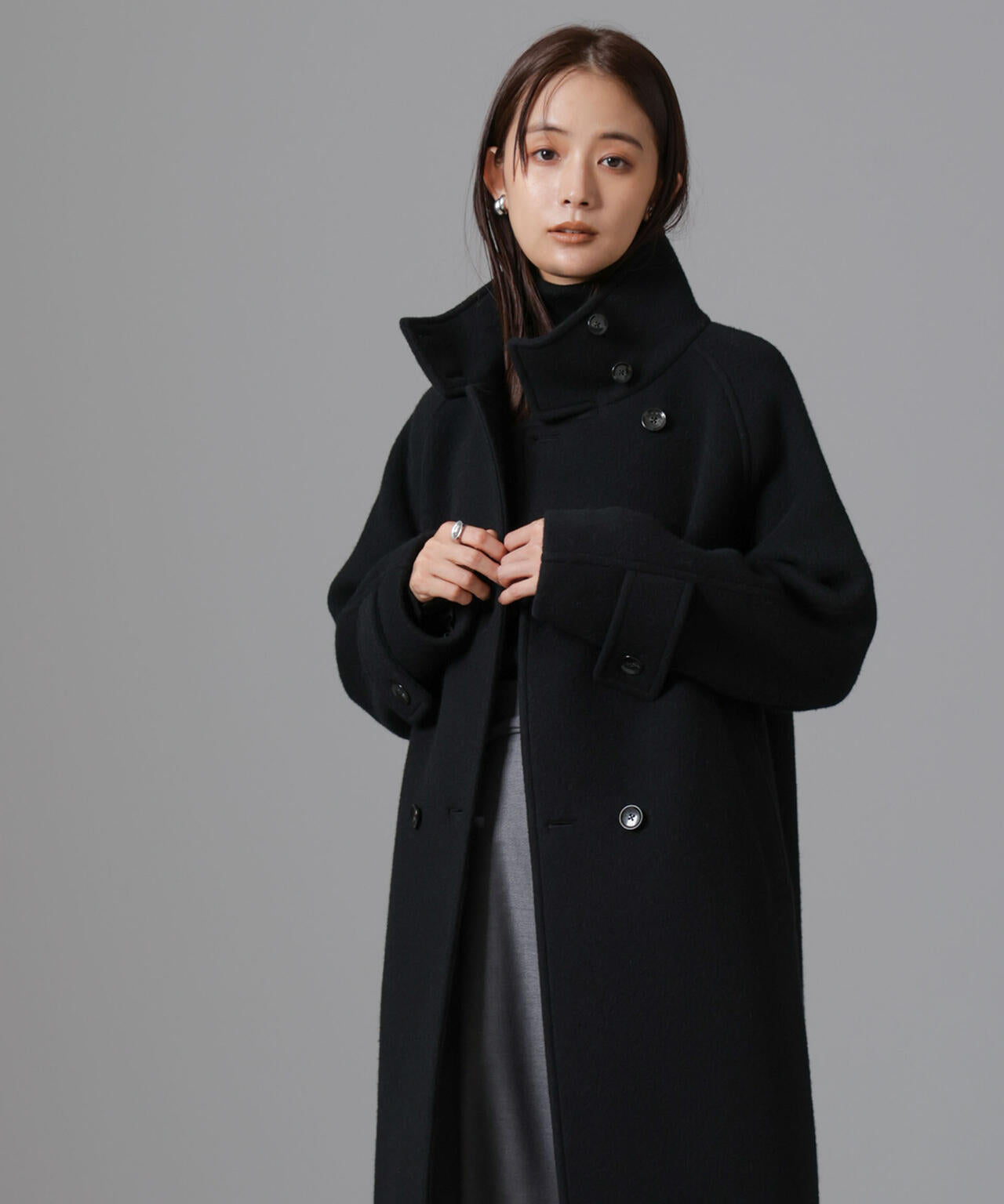 PECOLAMBウールカシミヤスタンドカラーコート 6694211303