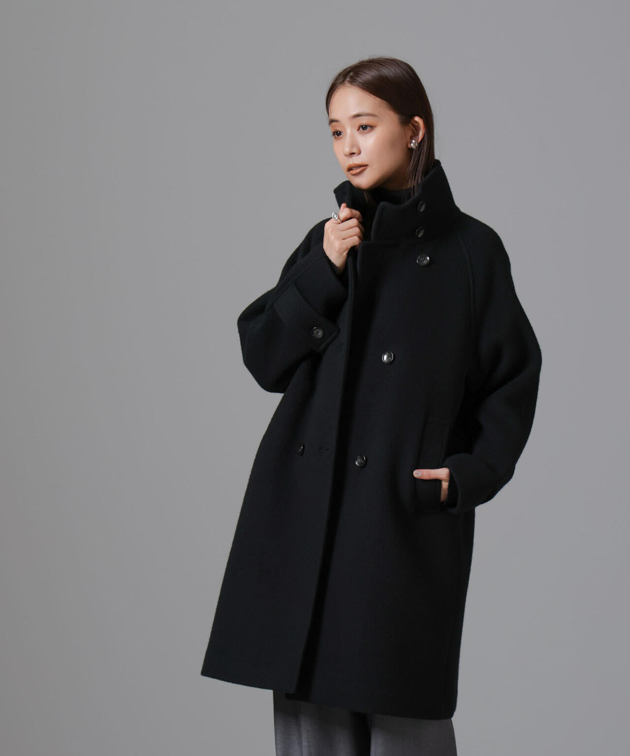 PECOLAMBウールカシミヤスタンドカラーコート 6694211303