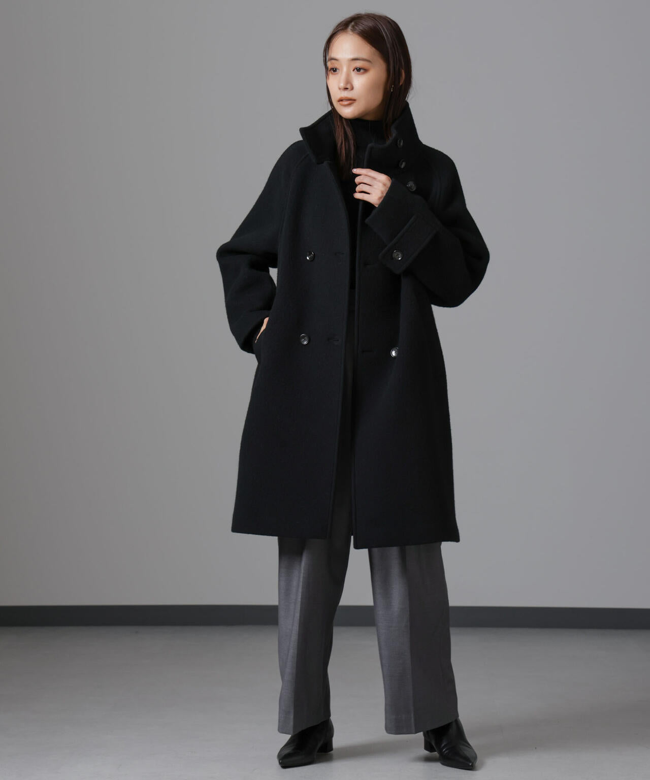 PECOLAMBウールカシミヤスタンドカラーコート 6694211303