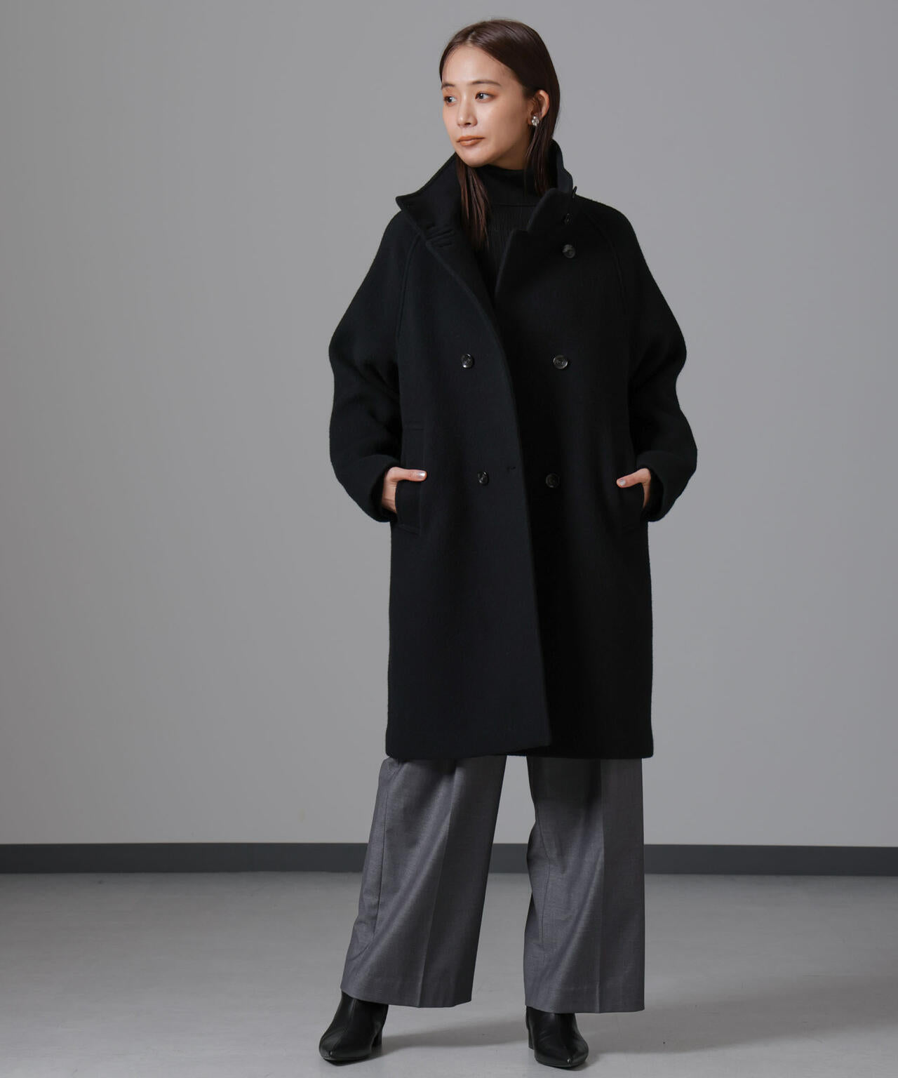 PECOLAMBウールカシミヤスタンドカラーコート 6694211303