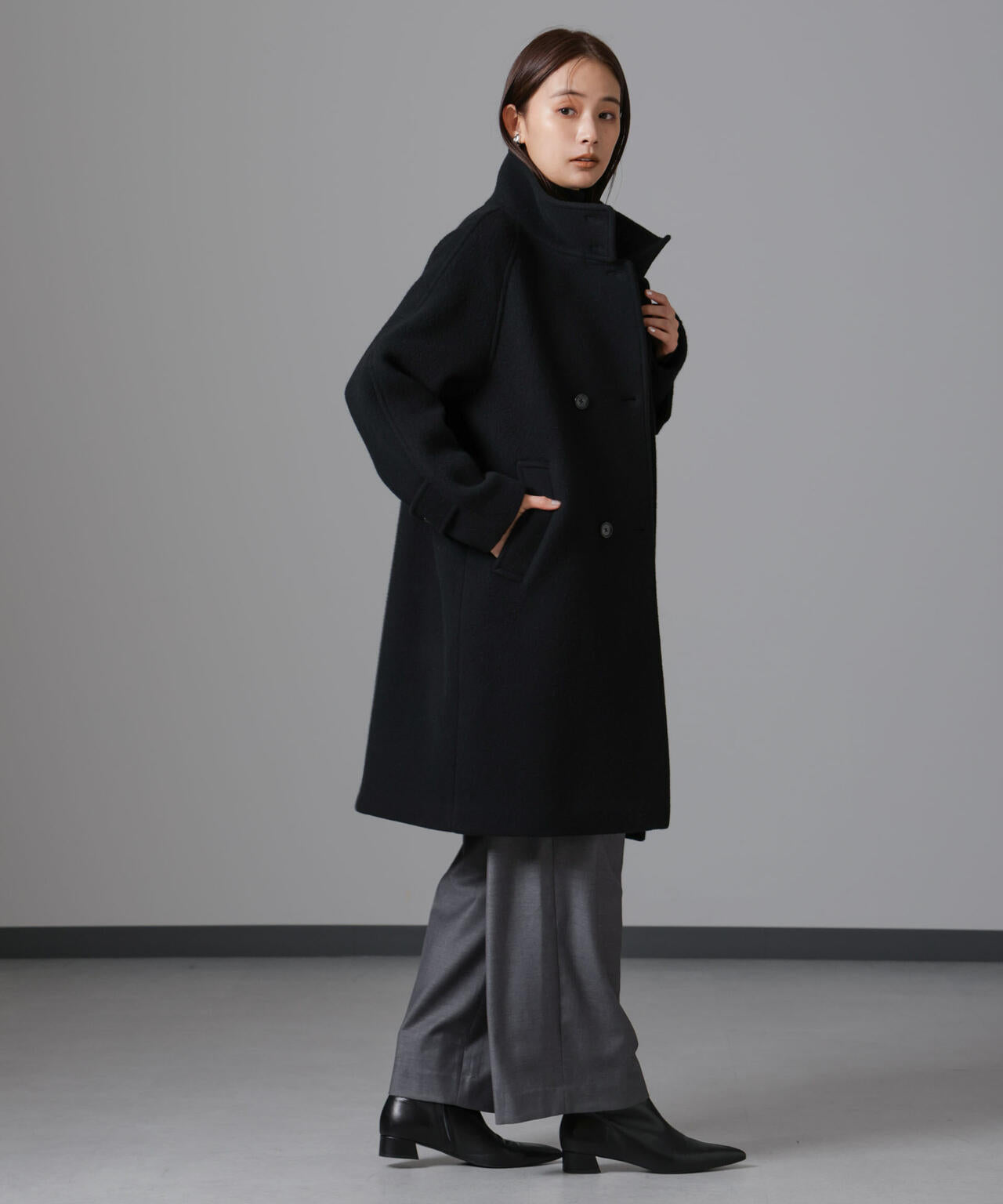 PECOLAMBウールカシミヤスタンドカラーコート 6694211303