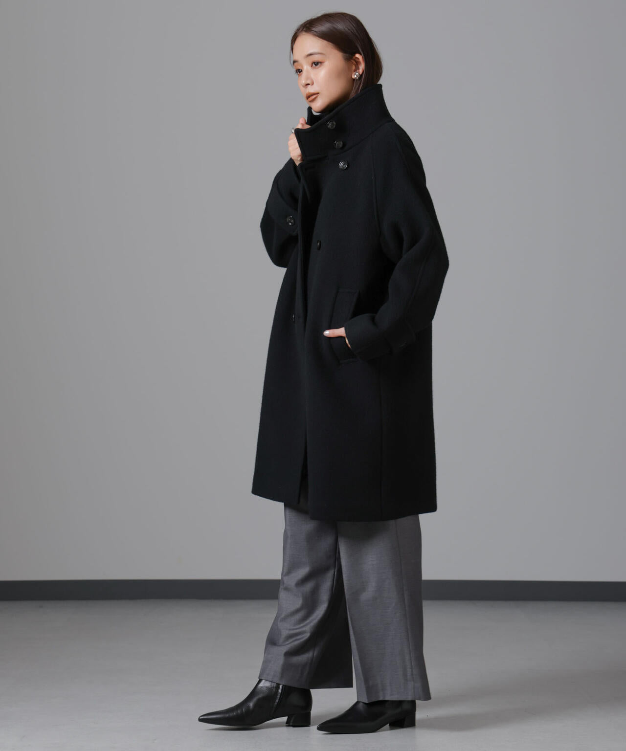 PECOLAMBウールカシミヤスタンドカラーコート 6694211303