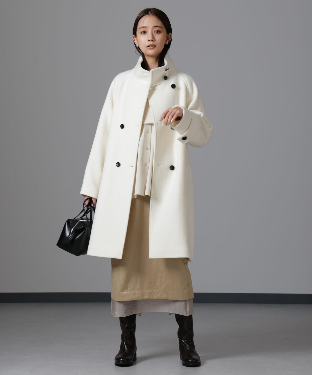 PECOLAMBウールカシミヤスタンドカラーコート 6694211303