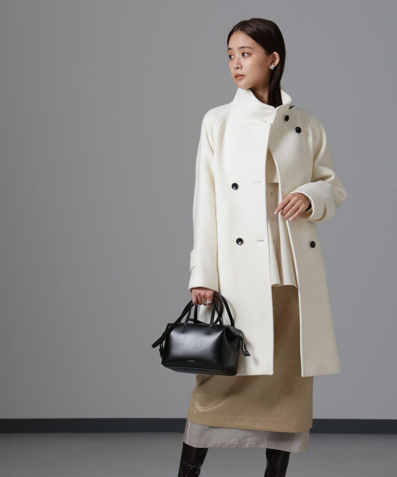 PECOLAMBウールカシミヤスタンドカラーコート 6694211303