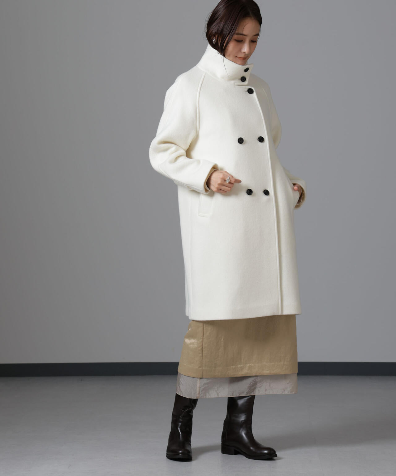 PECOLAMBウールカシミヤスタンドカラーコート 6694211303