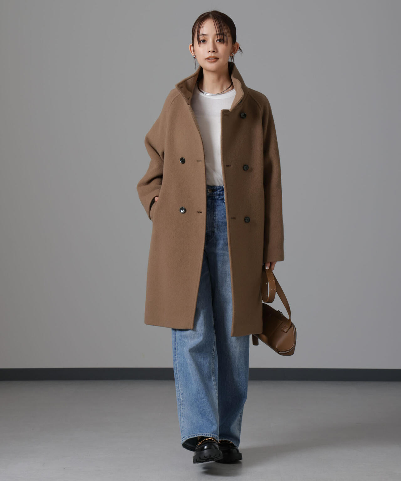 PECOLAMBウールカシミヤスタンドカラーコート 6694211303