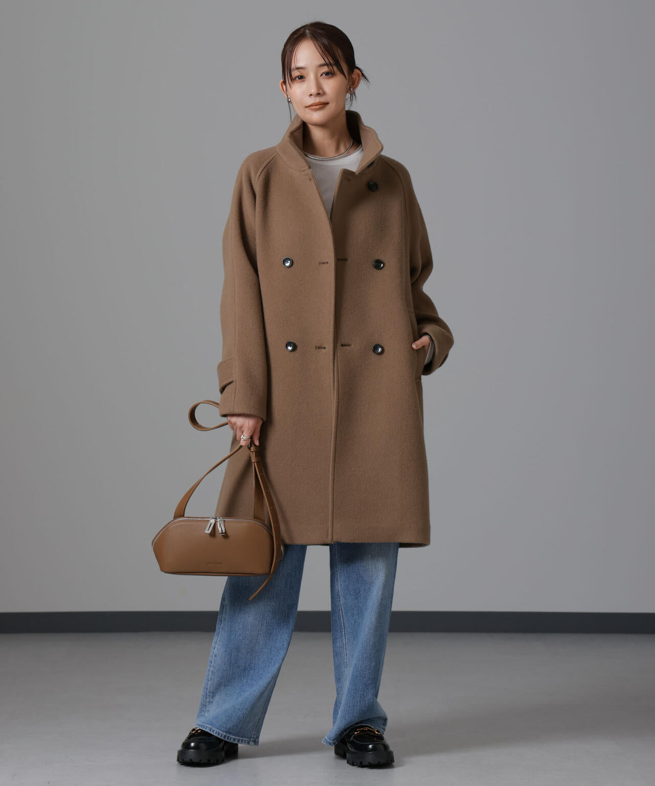 PECOLAMBウールカシミヤスタンドカラーコート 6694211303