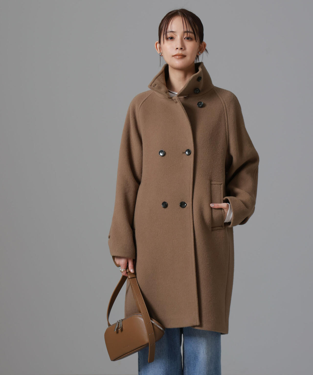 PECOLAMBウールカシミヤスタンドカラーコート 6694211303