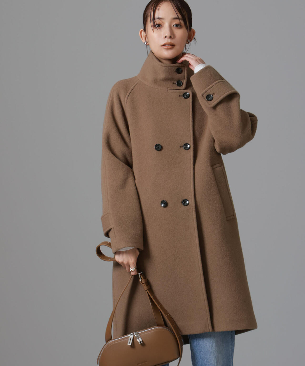 PECOLAMBウールカシミヤスタンドカラーコート 6694211303