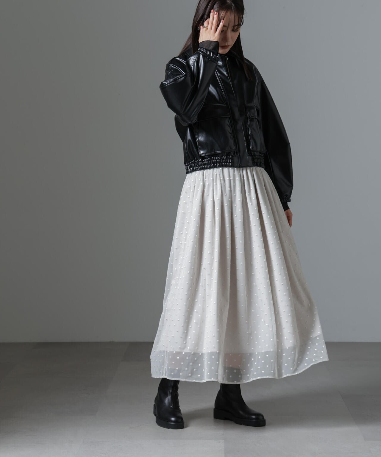 ドット刺繍チュールギャザースカート 6694230329