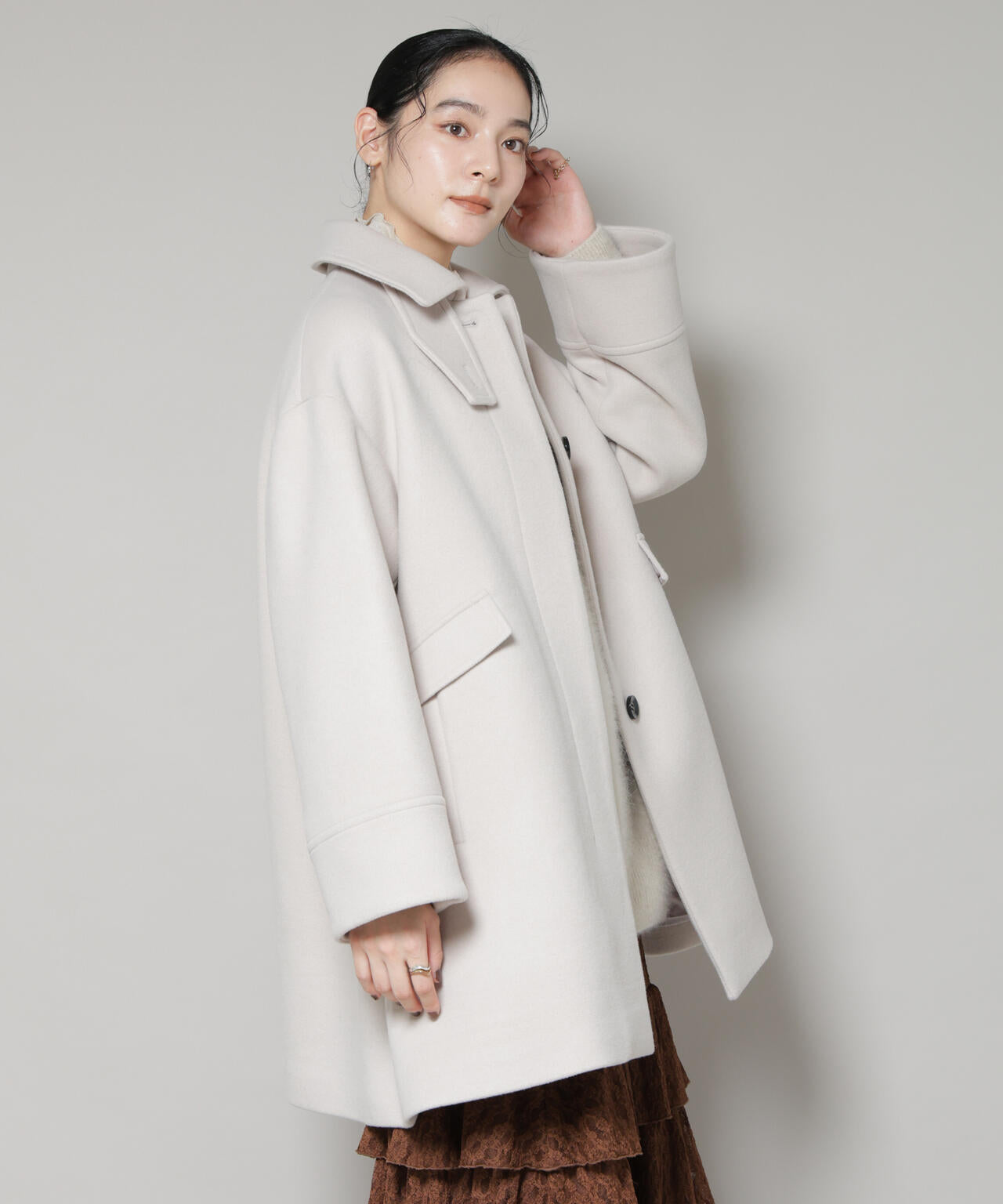 WooLoop Aラインステンカラーミドルコート 6695211300