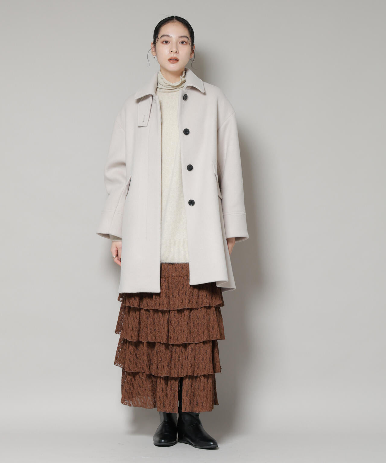 WooLoop Aラインステンカラーミドルコート 6695211300