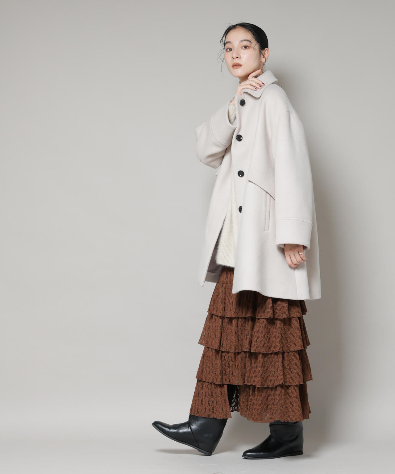 WooLoop Aラインステンカラーミドルコート 6695211300