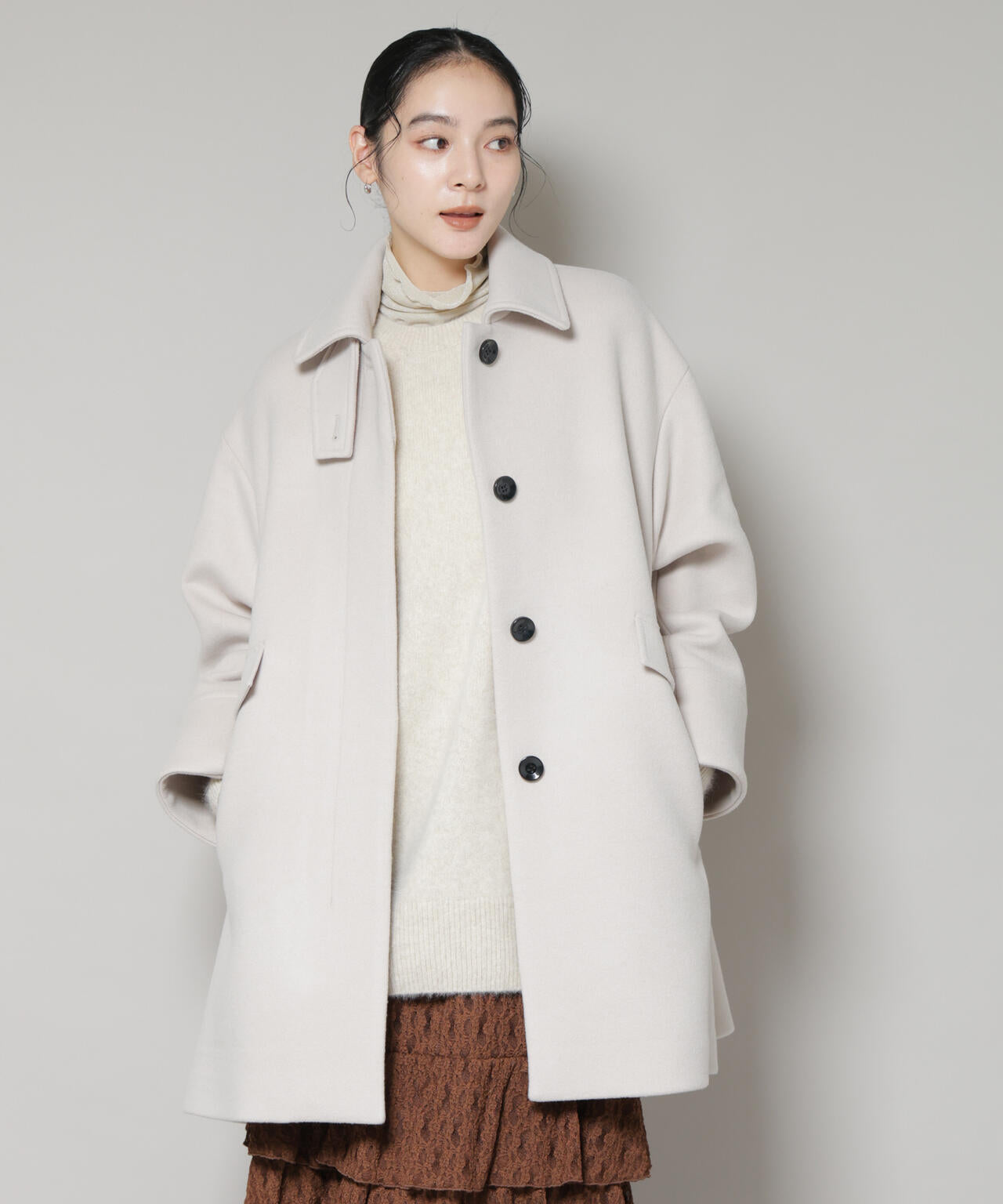 WooLoop Aラインステンカラーミドルコート 6695211300