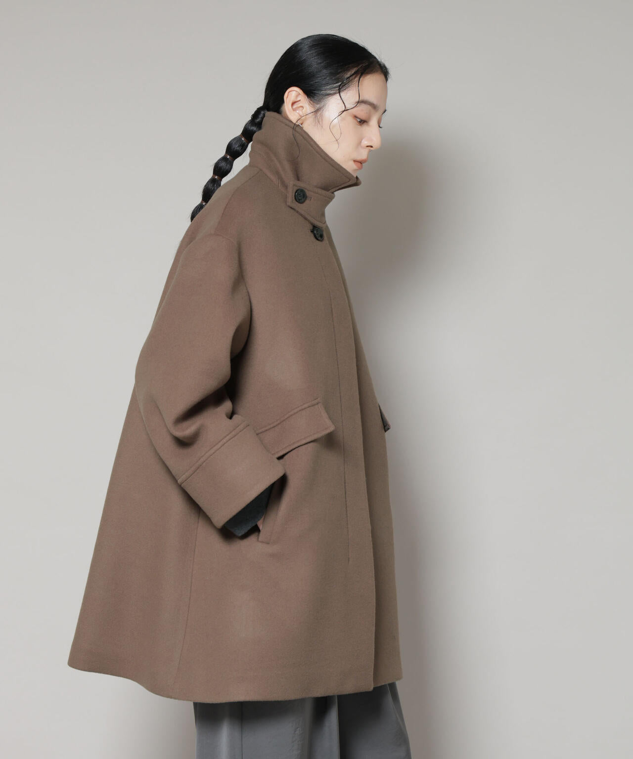 WooLoop Aラインステンカラーミドルコート 6695211300