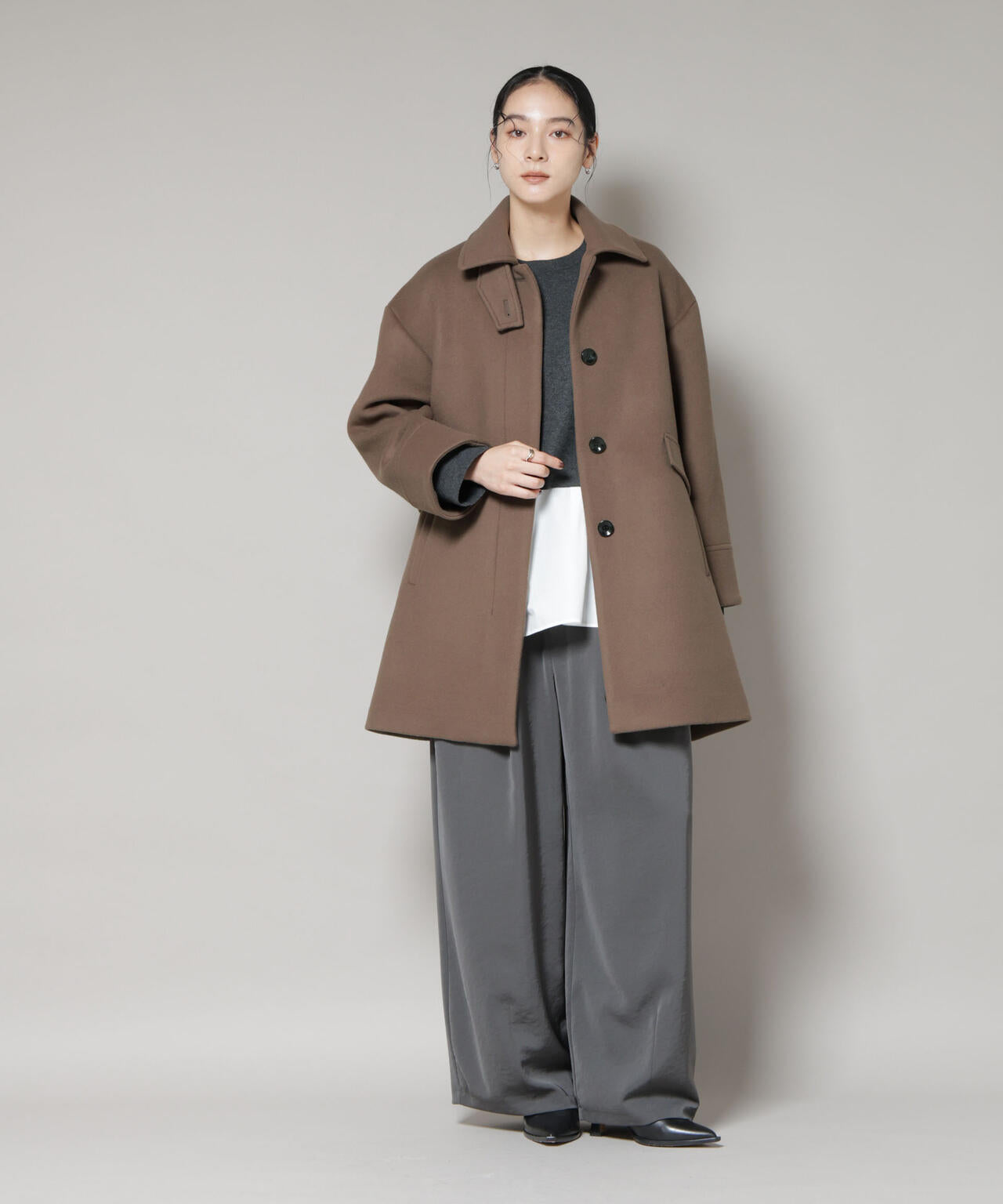 WooLoop Aラインステンカラーミドルコート 6695211300