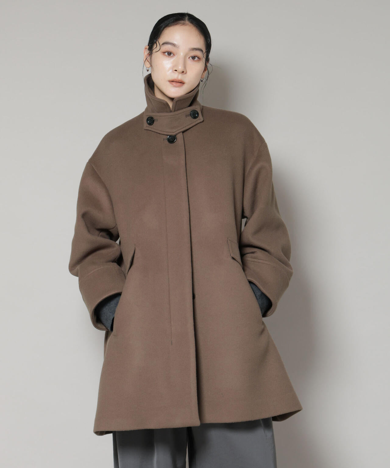 WooLoop Aラインステンカラーミドルコート