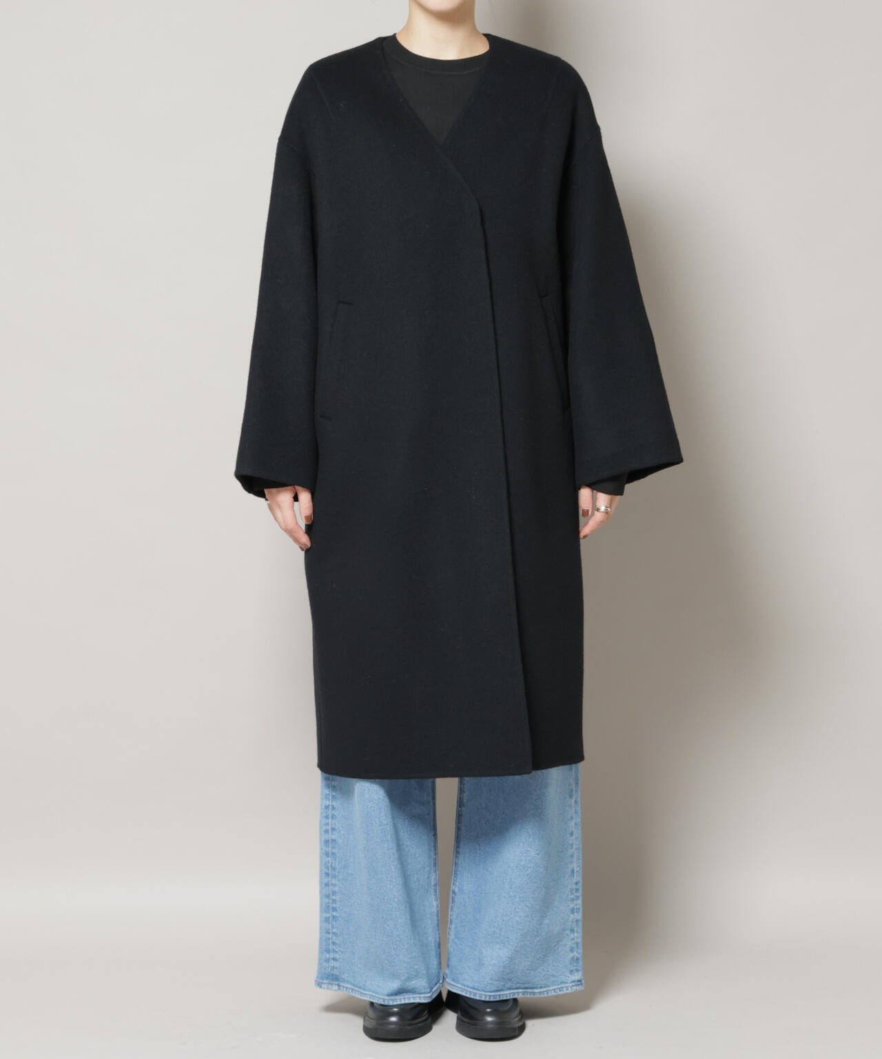 SUPER110blend リバーノーカラーロングコート 6695211303