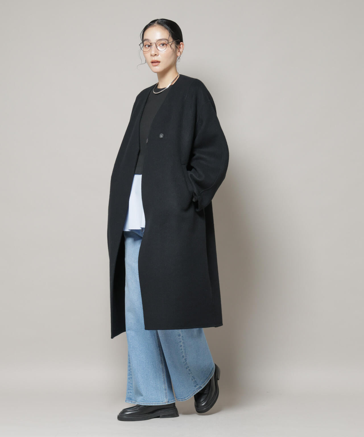 SUPER110blend リバーノーカラーロングコート