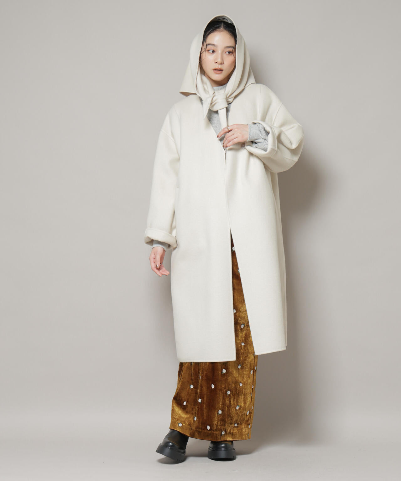 SUPER110blend リバーノーカラーロングコート 6695211303