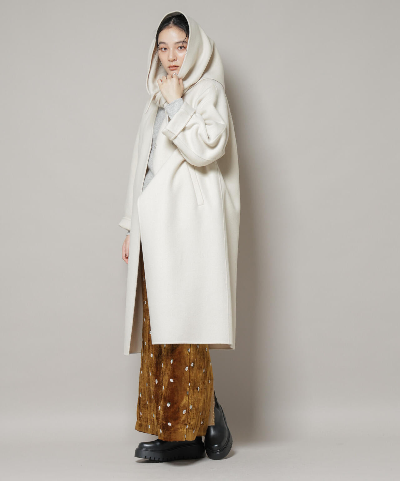 SUPER110blend リバーノーカラーロングコート 6695211303