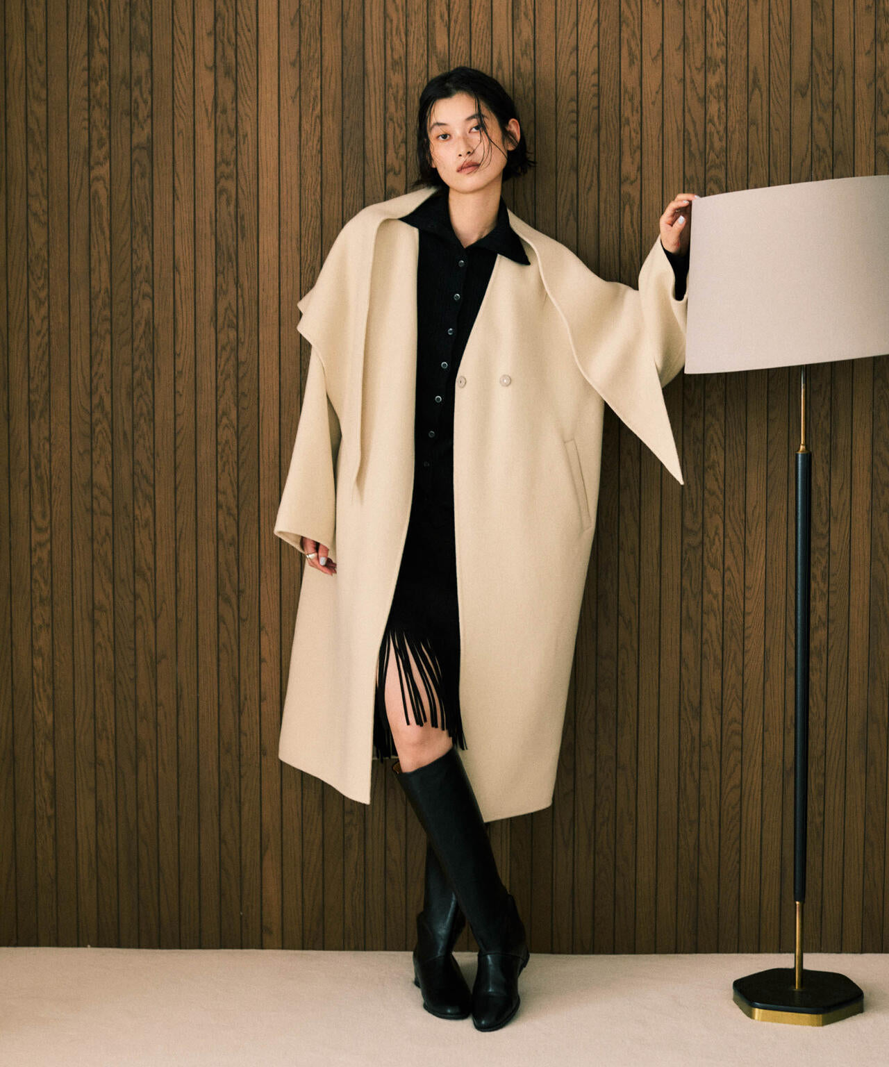 SUPER110blend リバーノーカラーロングコート 6695211303