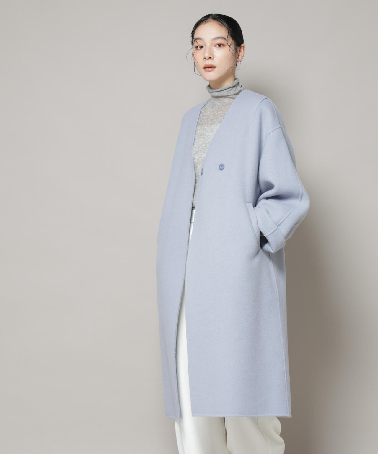 SUPER110blend リバーノーカラーロングコート 6695211303