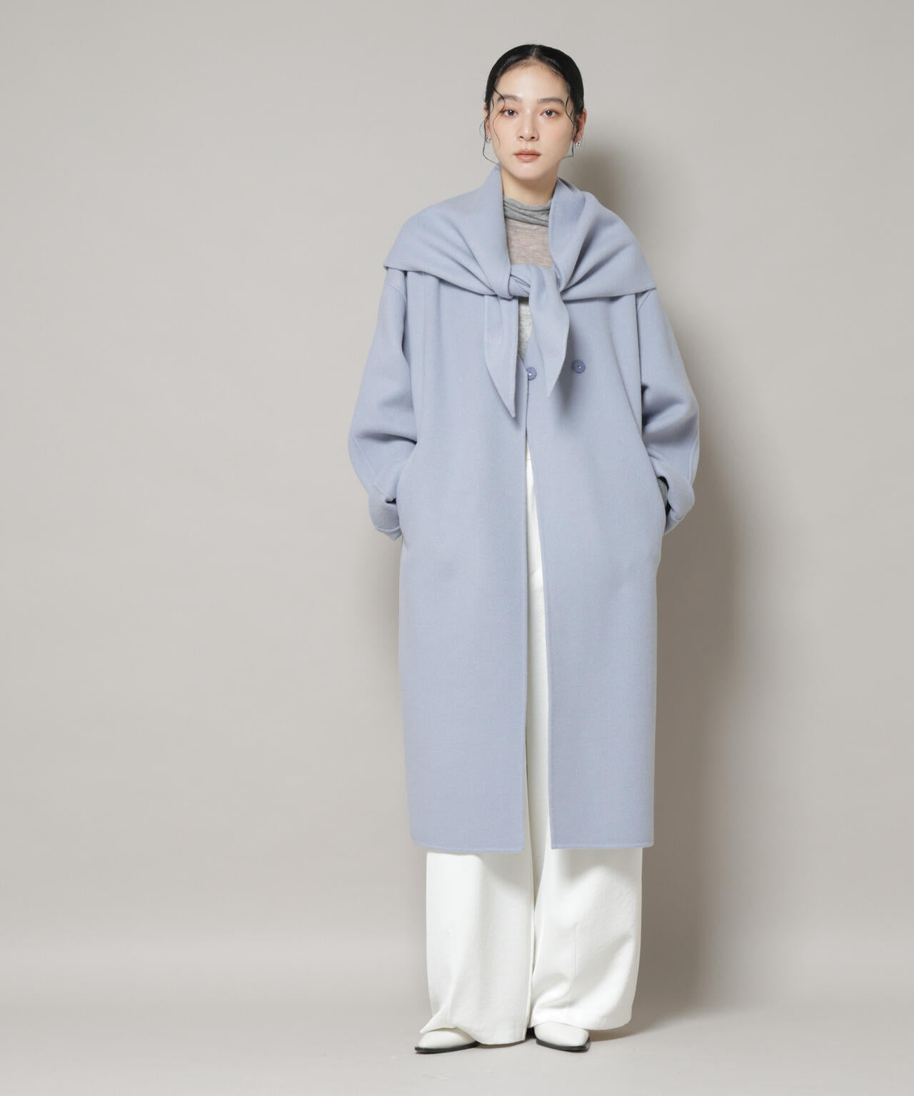 SUPER110blend リバーノーカラーロングコート 6695211303