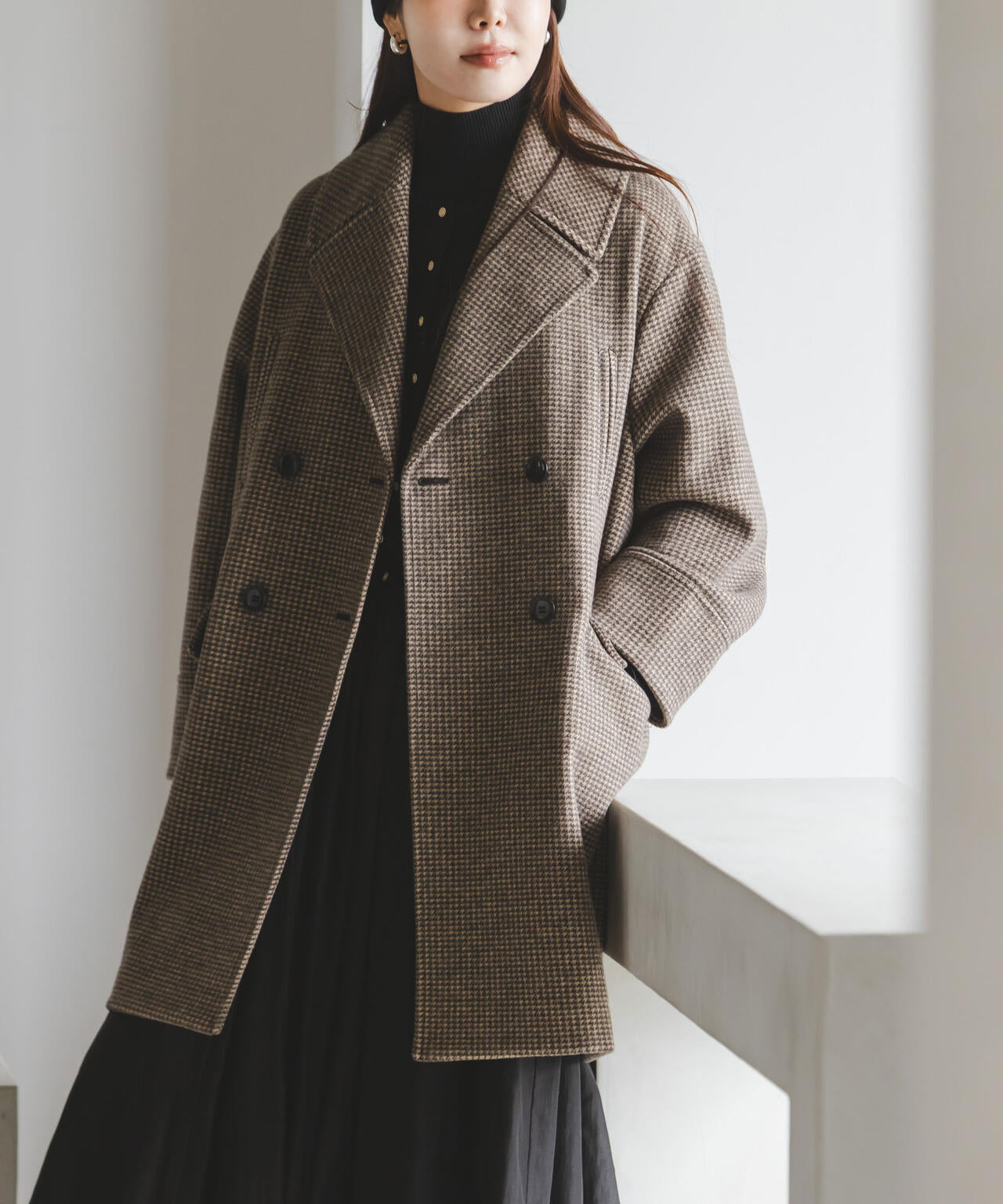 オーバーサイズポケットチェックコート