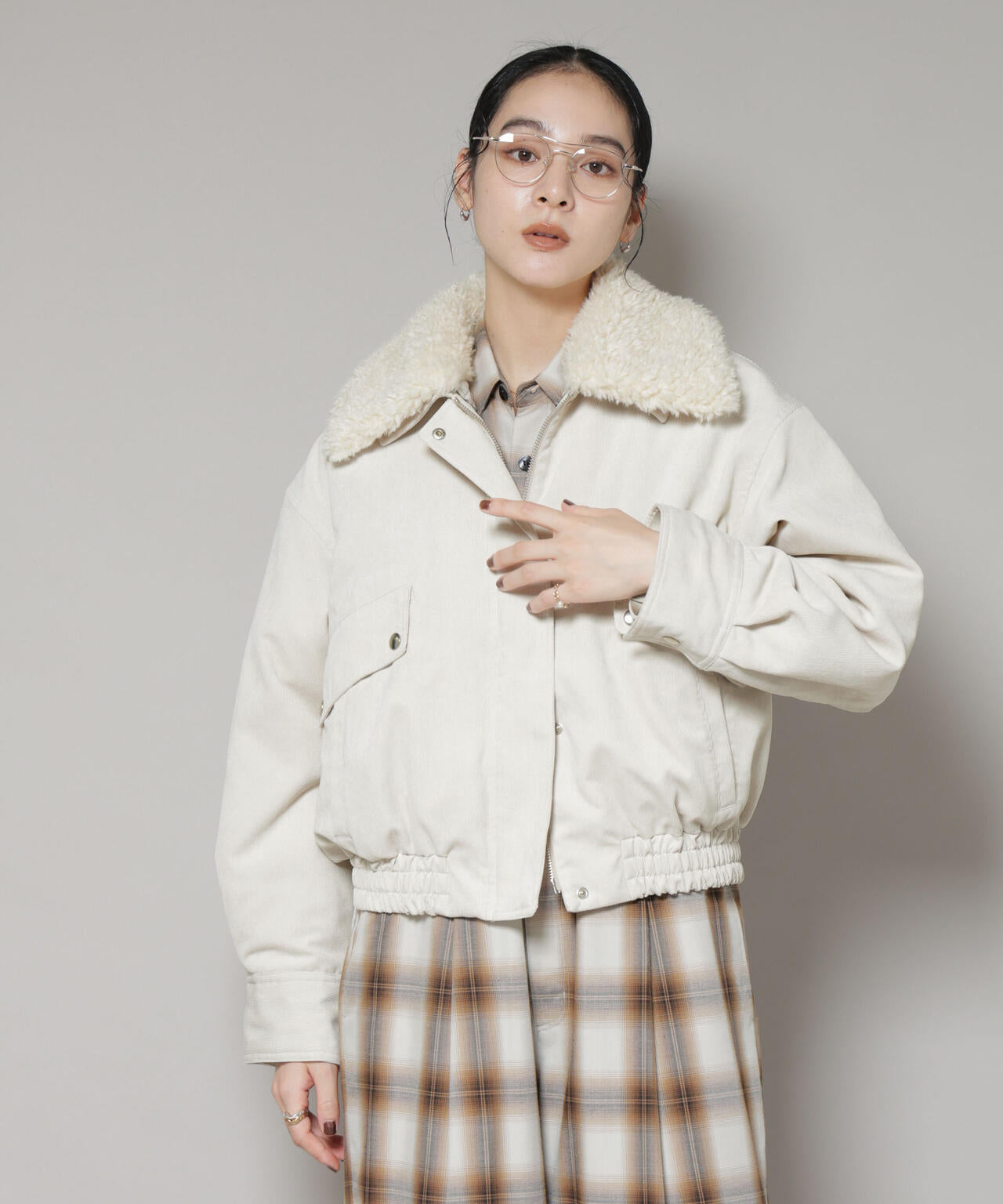 ボア衿付きコーデュロイ中綿ブルゾン