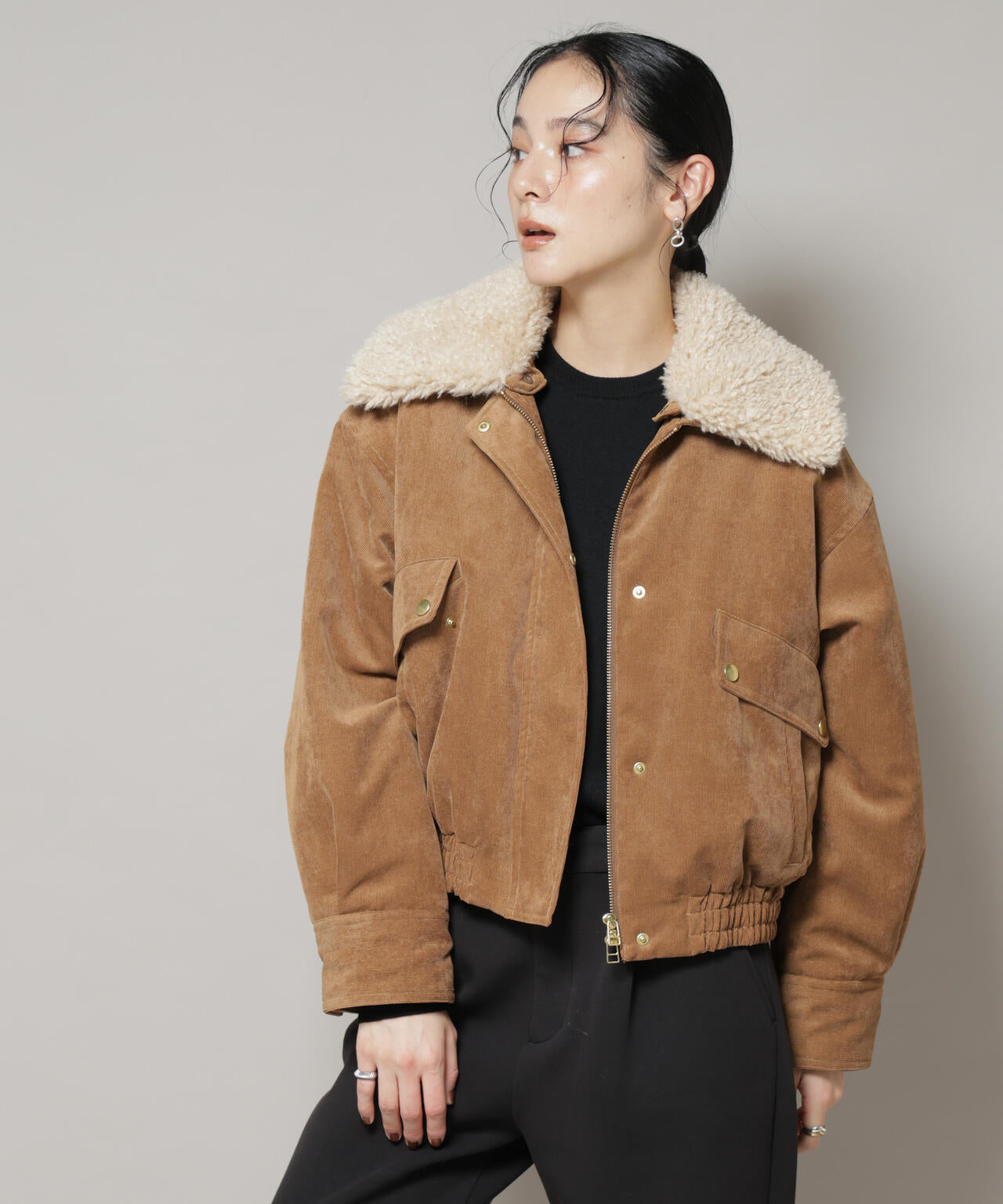 ボア衿付きコーデュロイ中綿ブルゾン