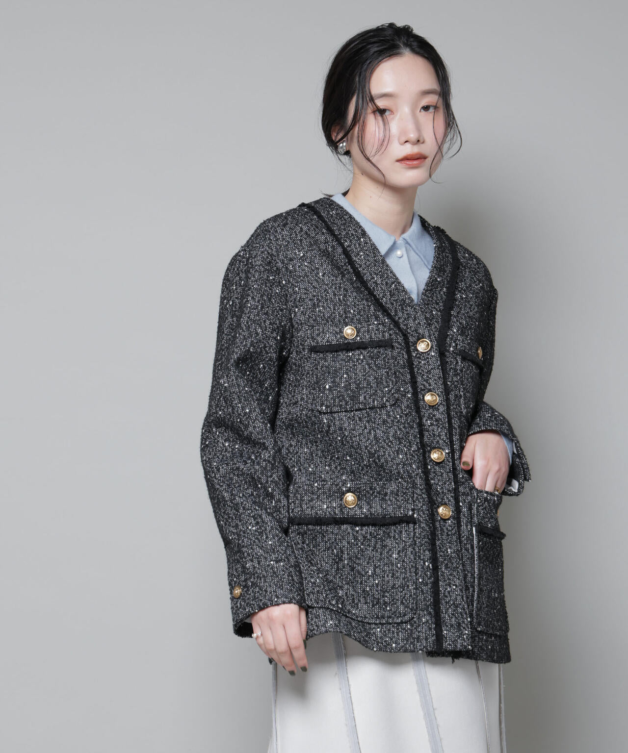 ネップツイードノーカラージャケット 6695216309