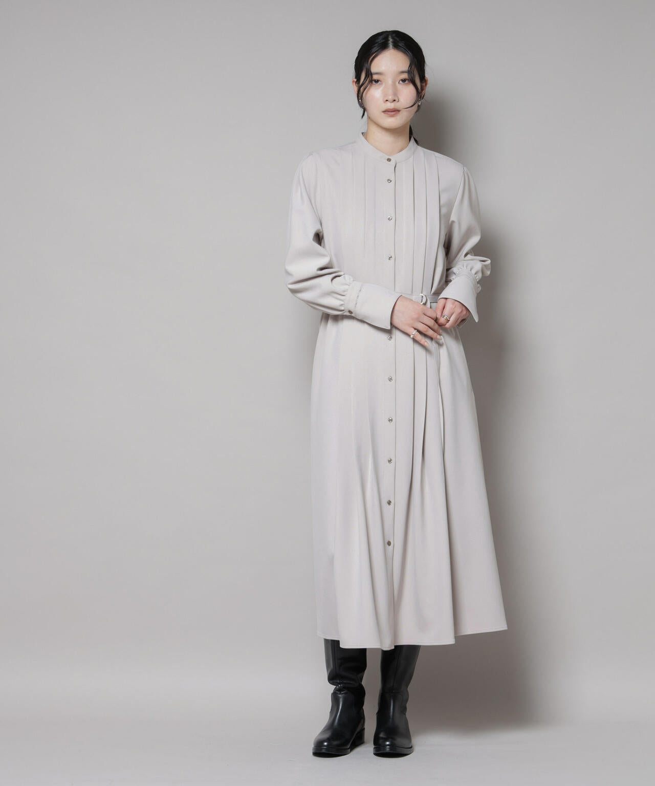 ダブルクロスベルト付きタックワンピース 6695219324