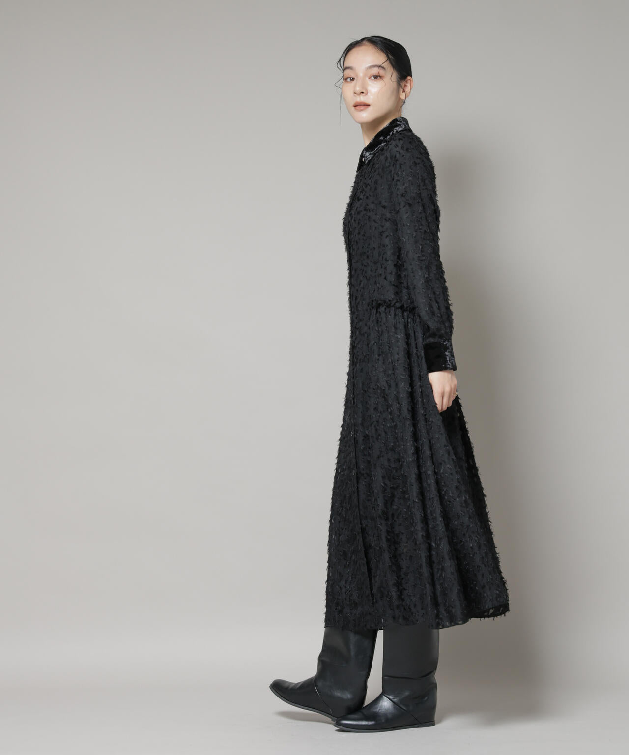 フリンジジャガードナローシャツワンピース 6695219326