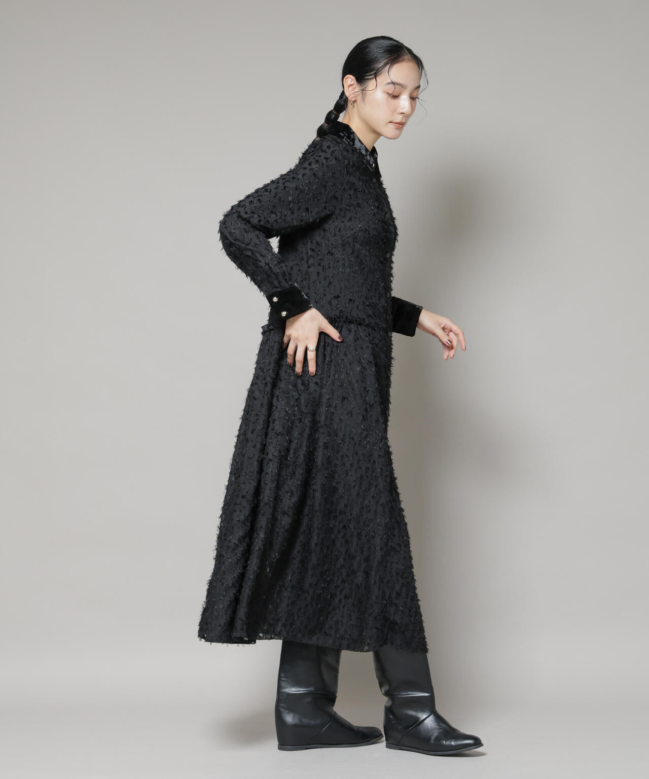 フリンジジャガードナローシャツワンピース 6695219326