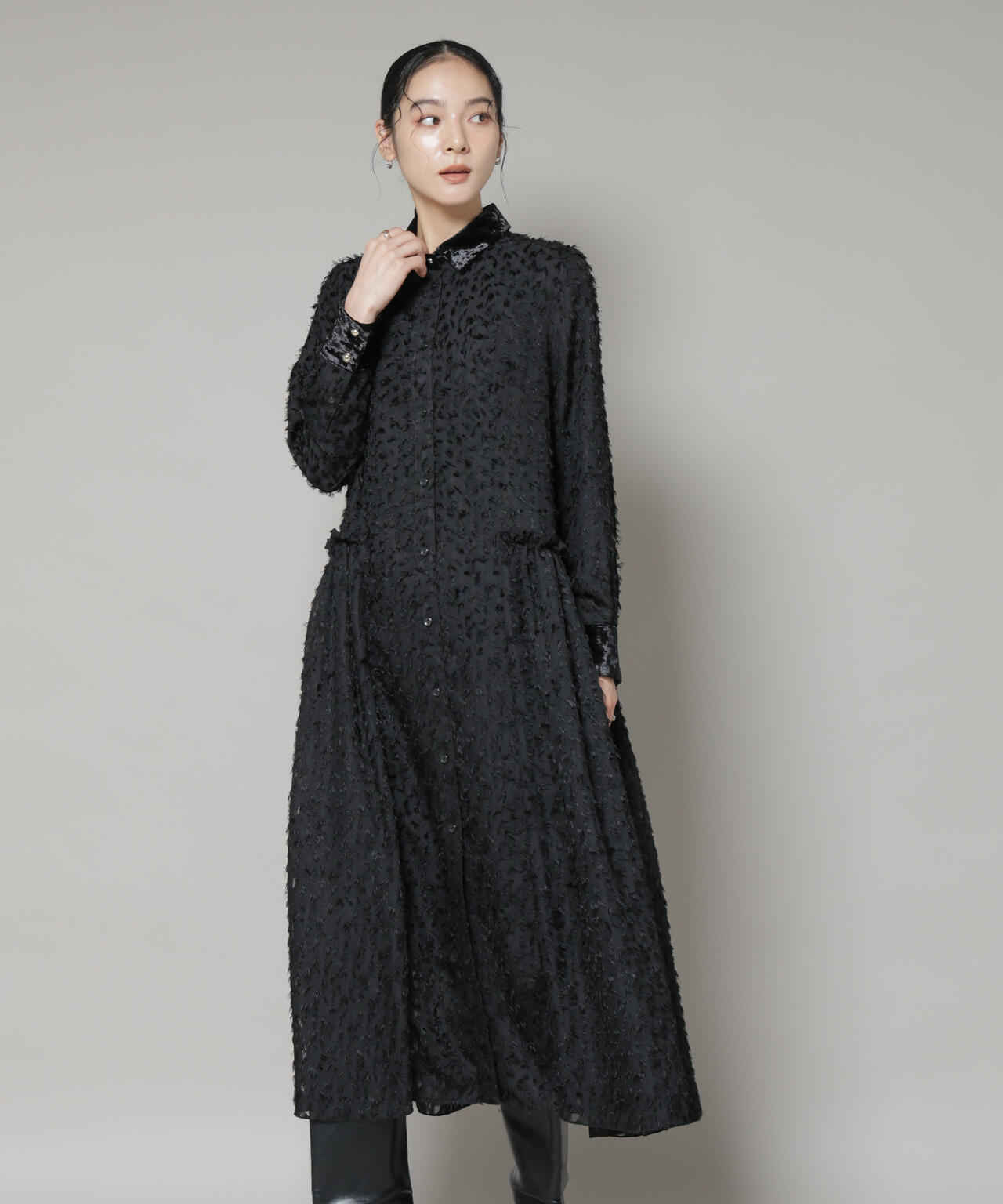 フリンジジャガードナローシャツワンピース 6695219326