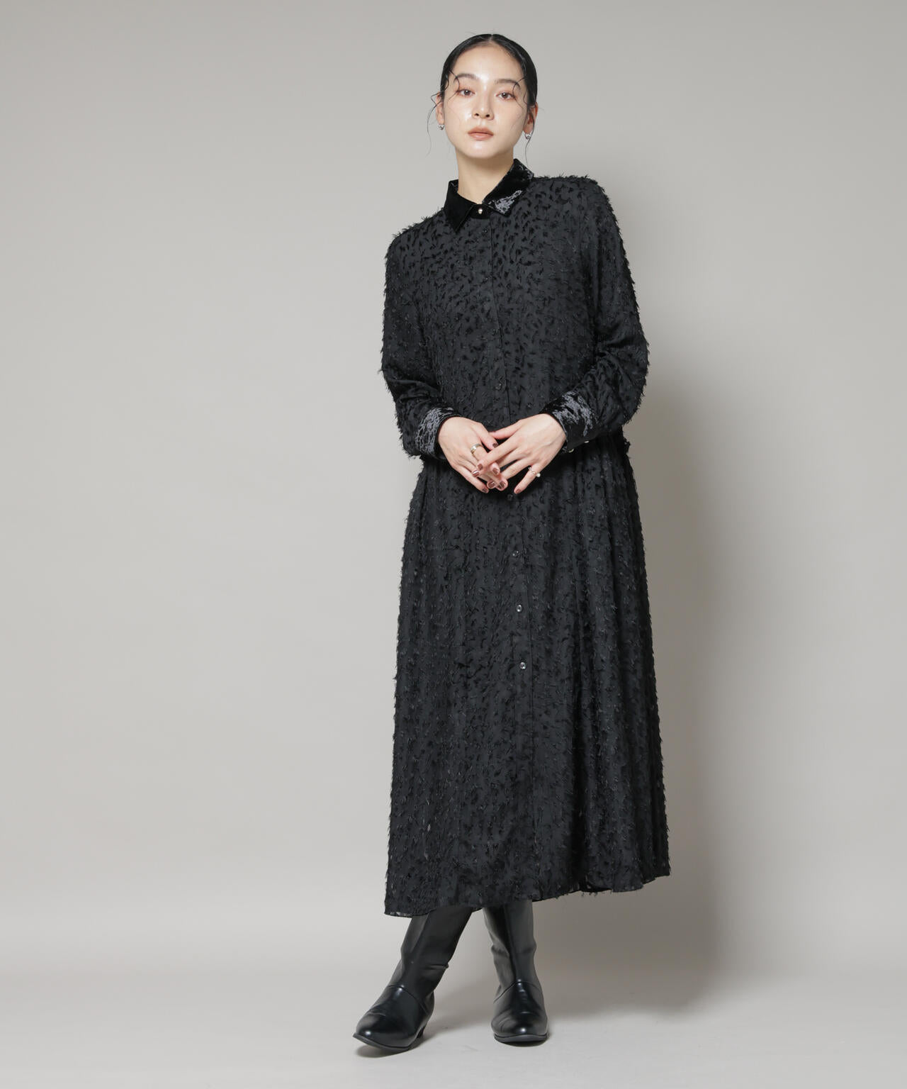 フリンジジャガードナローシャツワンピース