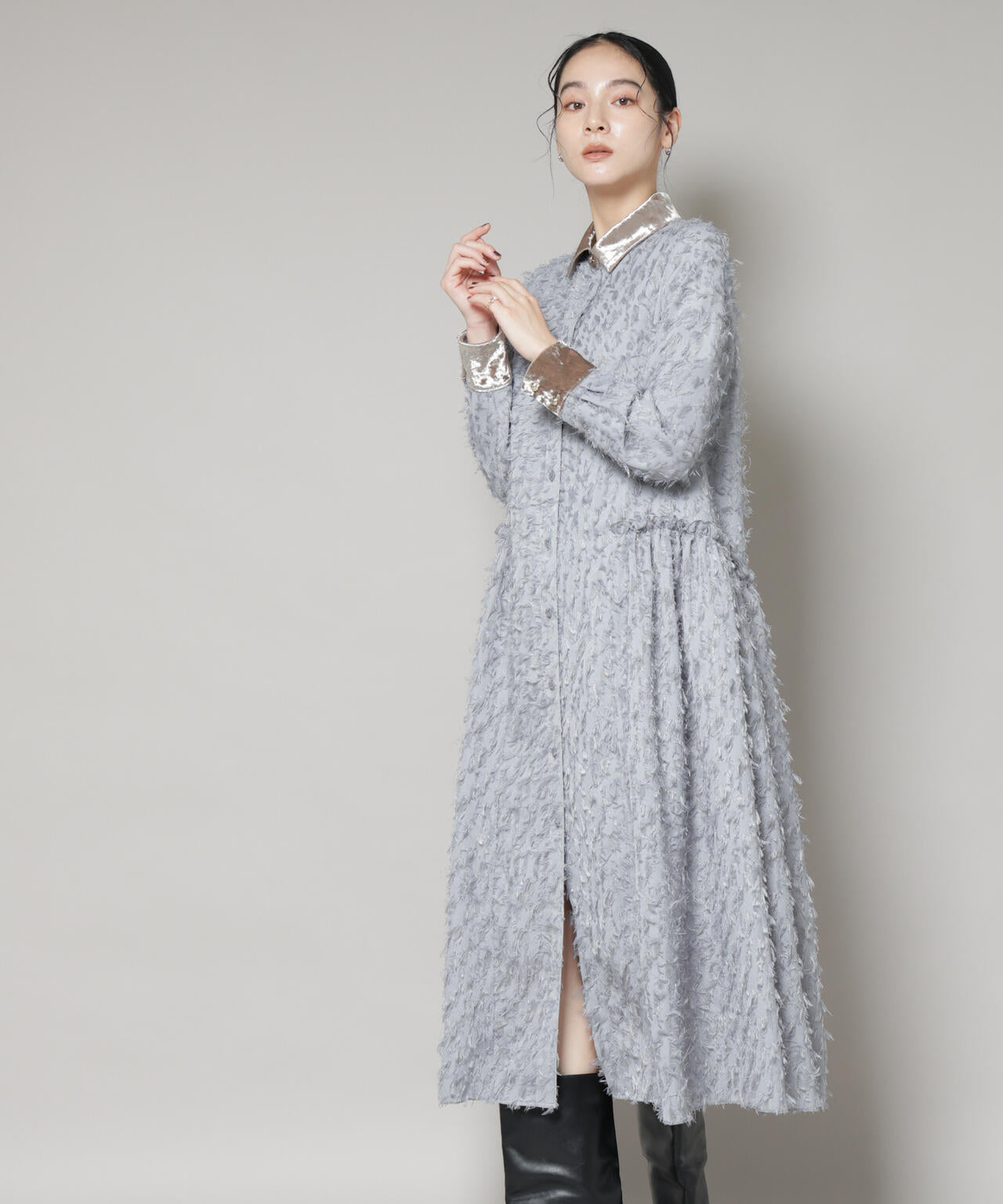 フリンジジャガードナローシャツワンピース 6695219326