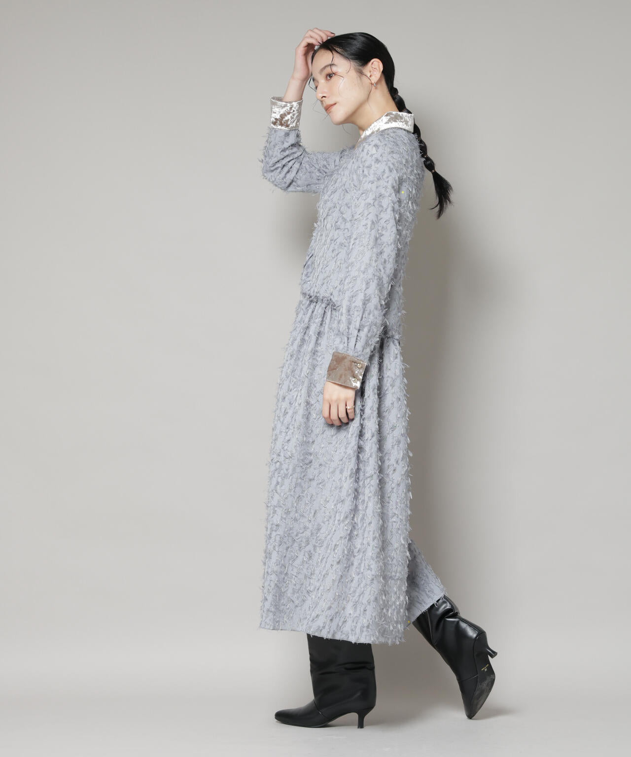 フリンジジャガードナローシャツワンピース 6695219326