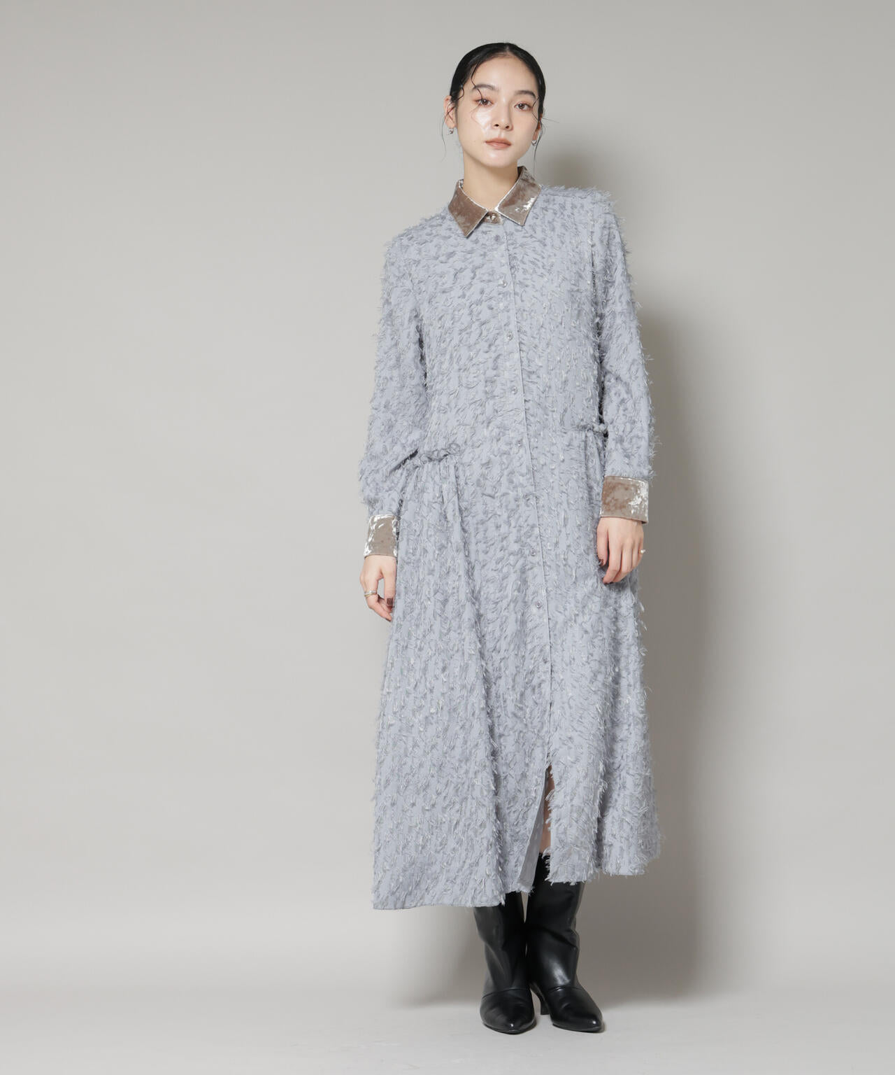 フリンジジャガードナローシャツワンピース