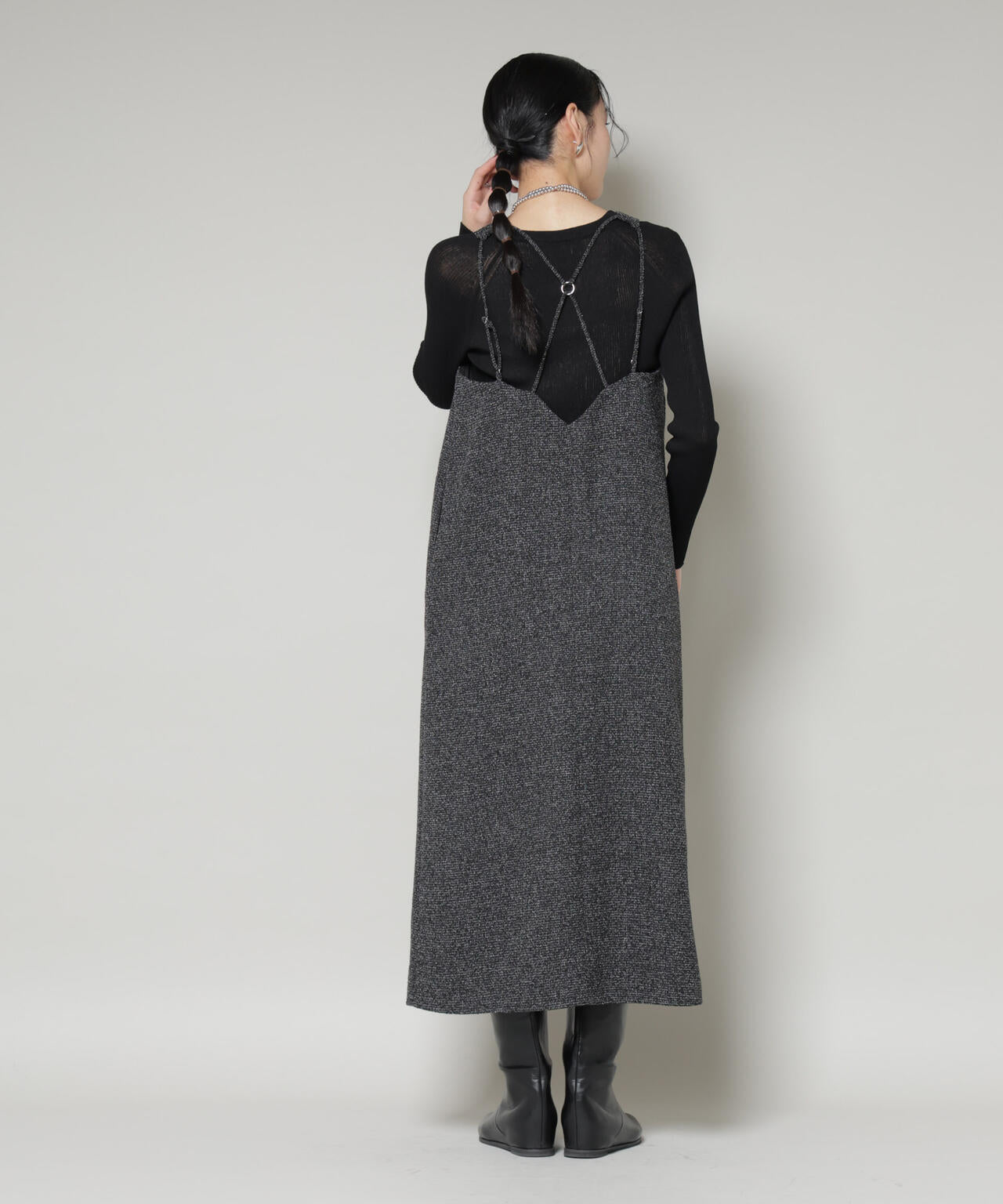 ツイードIラインワンピース×シアーリブニットセット 6695219329